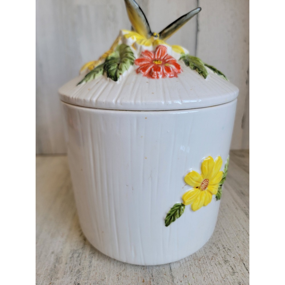 Vintage 3D butterfly kitchen canister jar unique floral home decor lidded - Picture 10 of 14